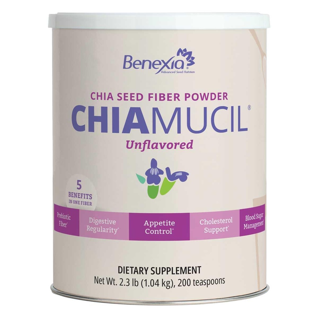 Chiamucil Prebiotic Chia Fiber Supplement Powder – Για τον έλεγχο των ορεκτικών και της πέψης της υγείας – Chia Fiber & Chicory Root (Inulin) – Χωρίς γλουτένη & ζάχαρη, Vegan, Μη ΓΤΟ, Χωρίς γεύση - 100 μερίδες