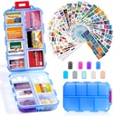 14 Grids Travel Pill Organizer Box με 415-Pcs Medicine Name Labels - Pocket Daily Pharmacy Case Container Kit - Travel Medication Holder Dispenser for Fish Oil Vitamin Supplement Storage - Clear Blue