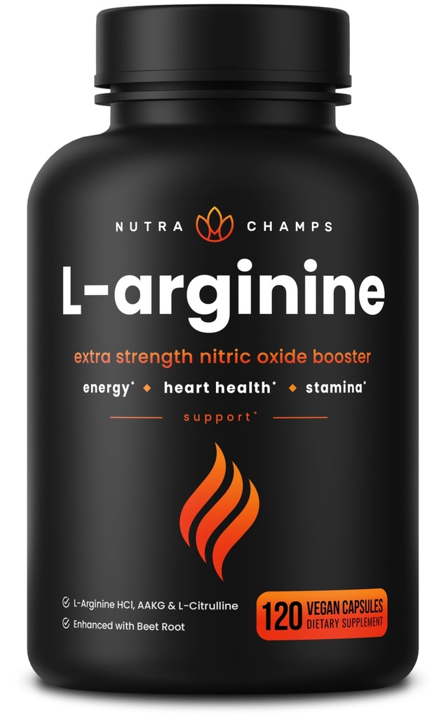 NutraChamps L-Arginine Συμπλήρωμα 1000mg + L-Citrulline 250mg & Beet Root – Nitric Oxide Booster για την υγεία της καρδιάς, την ενέργεια και την Σταματίνα – Επιπλέον δύναμη Amino Acid Complex – 120 Vegan Κάψουλες
