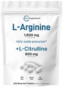 L-αργινίνη 1.600mg Συμπλήρωμα οξειδίου του αζώτου για τους άνδρες με L-Citrulline, 240 Διπλά δισκία 