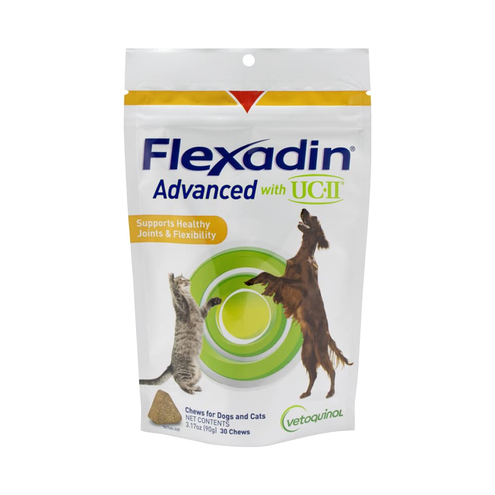 Vetoquinol Flexadin Advanced Dog Hip and Joint Supplement με μη μετουσιωμένο κολλαγόνο, One Chew a Day Hip and Joint Support Chew for Dogs and Cats, Clinically Proven Vet-Approved Formula, 30 Chews