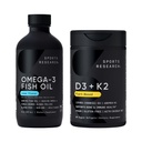 Sports Research® Ultra-Potent Liquid Omega-3 Fish Oil (8 oz) + Vegan Vitamin D 5000iu & Mk7 Vitamin K 100mcg (60 Softgels)