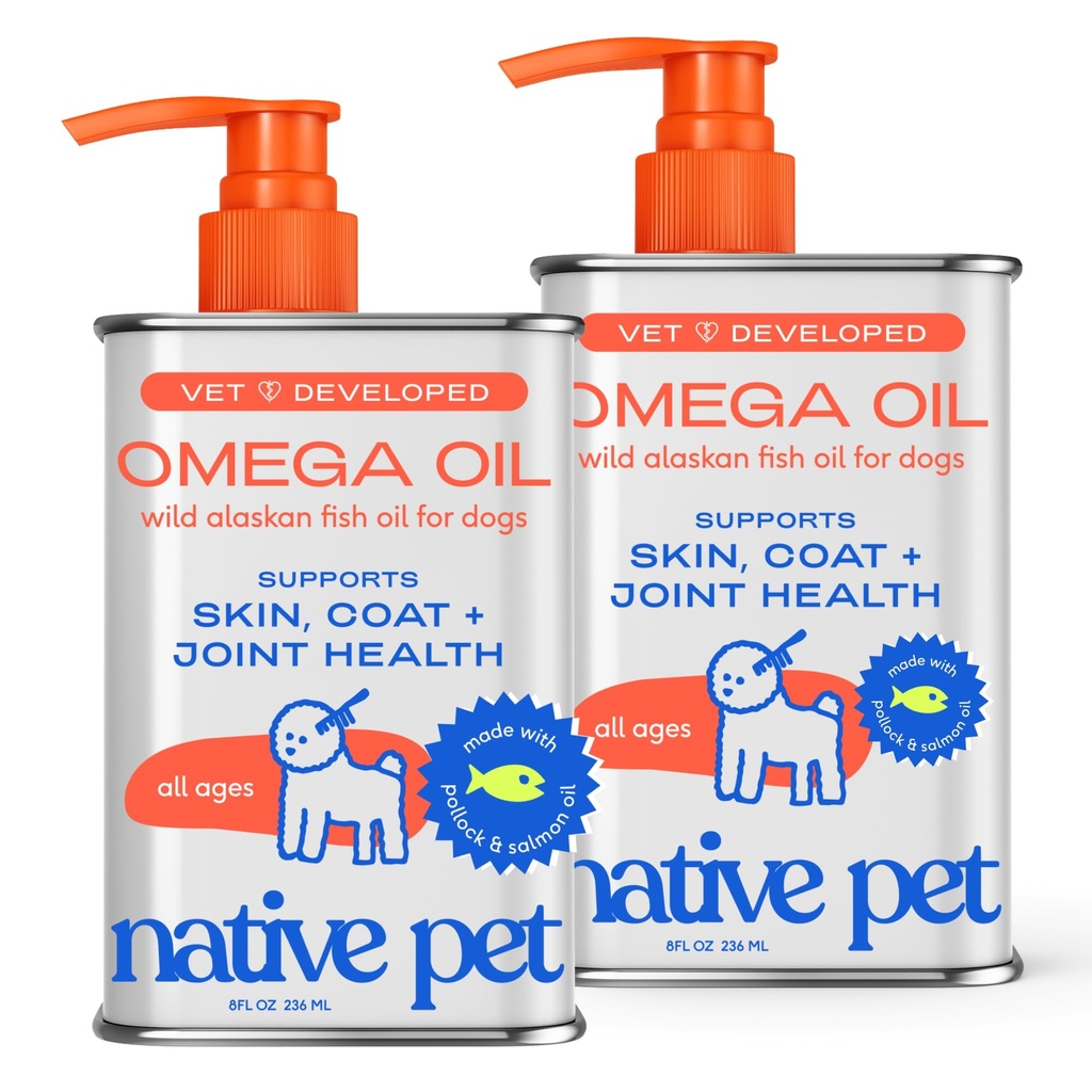 Native Pet Omega 3 Fish Oil for Dogs & Cats – Wild Alaskan Salmon Oil for Dogs Skin and Coat, Supports Joints, Heart & Shedding – Fast-Absorbing Omega 3 6 9 Liquid Supplement – 8oz (Pack of 2)