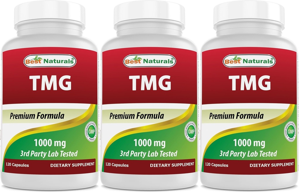 Best Naturals TMG Trimethylglycine (ως Betaine Anhydrous) 1000 mg Serving - 120 κάψουλες - Υγιή επίπεδα Homocysteine & μεθυλίωση Υποστήριξη (120 Count (Pack of 3))