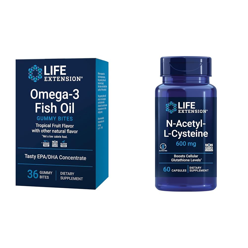 Life Extension Omega-3 Fish Oil Gummy Bites and N-Acetyl-L-Cysteine Immune & Respiratory Support