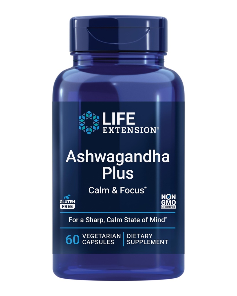 Life Extension Ashwagandha Plus Calm & Focus, ashwagandha Extract, Spearmint Extract, Focus, Attention, Relaxation, Advanced Formula, 60 Vegetarian Capsules