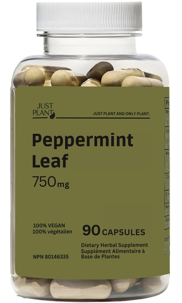 Organic Peppermint Leaf Capsules 750mg, 90 Vegan Capsules | Gentle Digestive & Breath Support | Herbal Supplement | Gluten-Free Made in USA