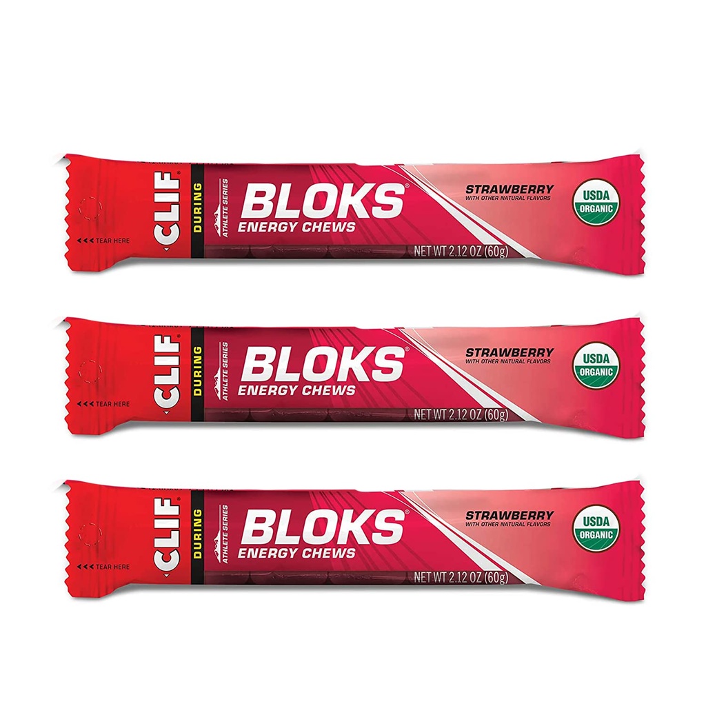 CLIF BLOKS - Ενεργειακά Chews - Φράουλα- μη ΓΤΟ - Φυτικά τρόφιμα - Γρήγορα καύσιμα για την ποδηλασία και την εκτέλεση-εργασία Snack (2.1 πακέτο ουγγιάς, 3 κόμης)