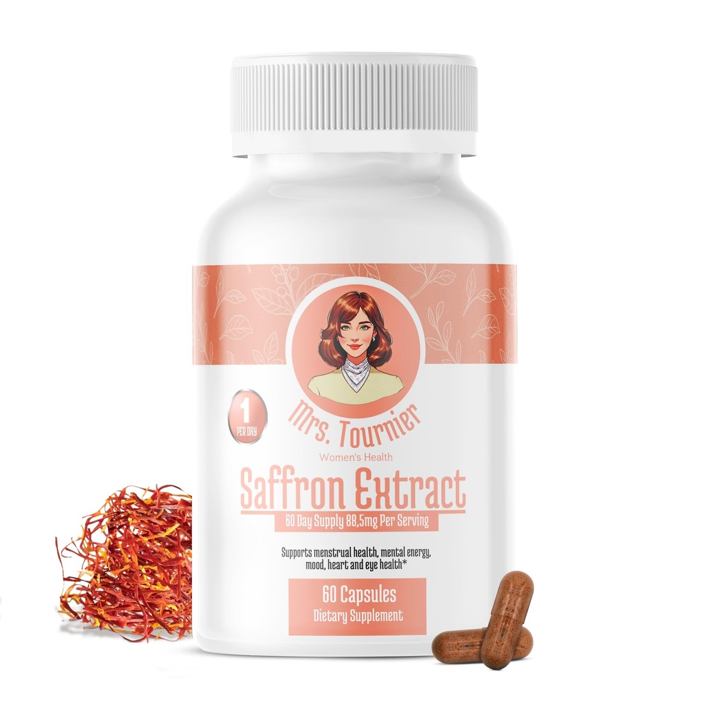 Mrs. Tournier Saffron 88.5mg - Women's Wellness for Mood, Mental Clarity, Eye, Heart & Menstrual Support - 60 Capsules (60 Day Supply)