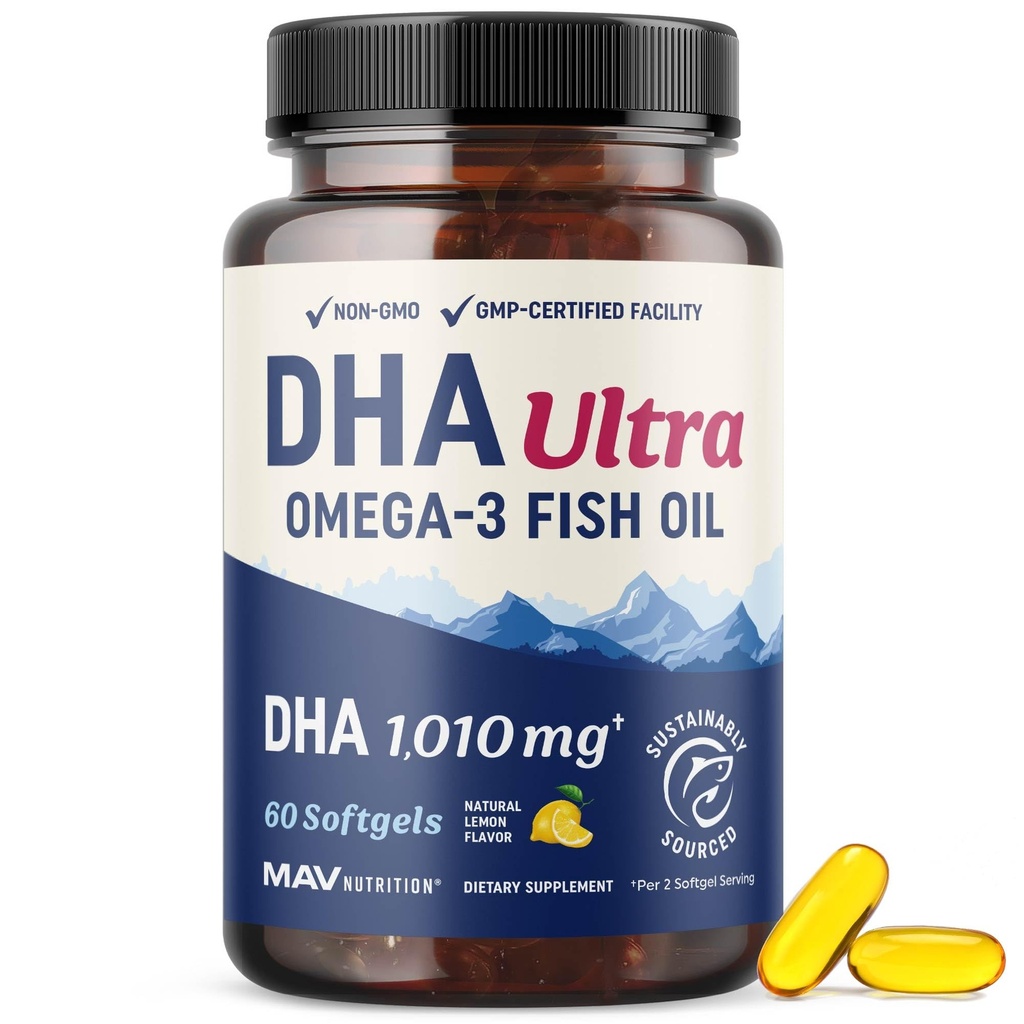 DHA Ultra 1,010MG | Brain & Cognitive Health Support | Omega 3 Fish Oil | 1,414MG Total Omega-3s | High Strength DHA Supplements | Third-Party Tested, Sustainably Sourced, Gluten-Free | 60 Ct.