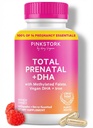 Pink Stork Total Prenatal Vitamins | Vegan DHA, Methylfolate, Iron, Choline, Vitamin B12 | No Fishy Burps | Support Fetal Development | Pregnancy Essentials | Clean Label Award | 60 Capsules, Berry