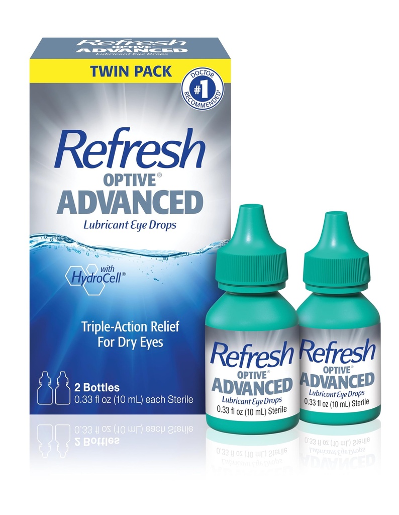 Refresh Optive Advanced Lubricant Eye Drops For Dry Eyes, 0.33 Fl Oz Sterile (2 Count)