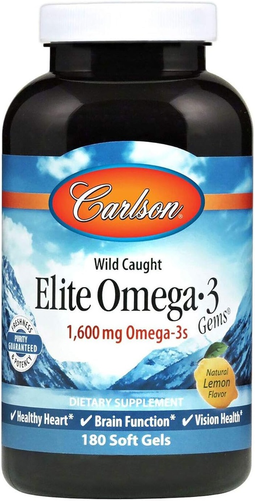 Carlson Elite Omega-3 Gems, Νορβηγικά, 1, 600 mg Omega-3s, Μαλακά Gels, 180 Count
