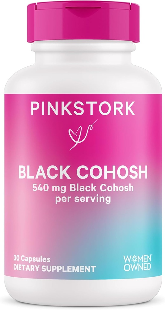 Pink Stork Black Cohosh Supplements for Women - 540 mg Pure Black Cohosh for Perimenopause, Menopause Support- 30 Capsules