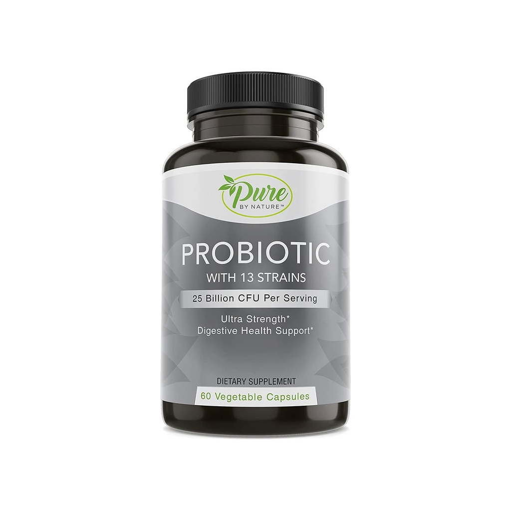 Pure By Nature Probiotics for Women & Men, 13 Strains with 25 Billion CFU, Probiotics for Digestive Health, Gut Health, Immune Support, Bloating & Constipation, Vegan & Shelf-Stable, 60 Capsules