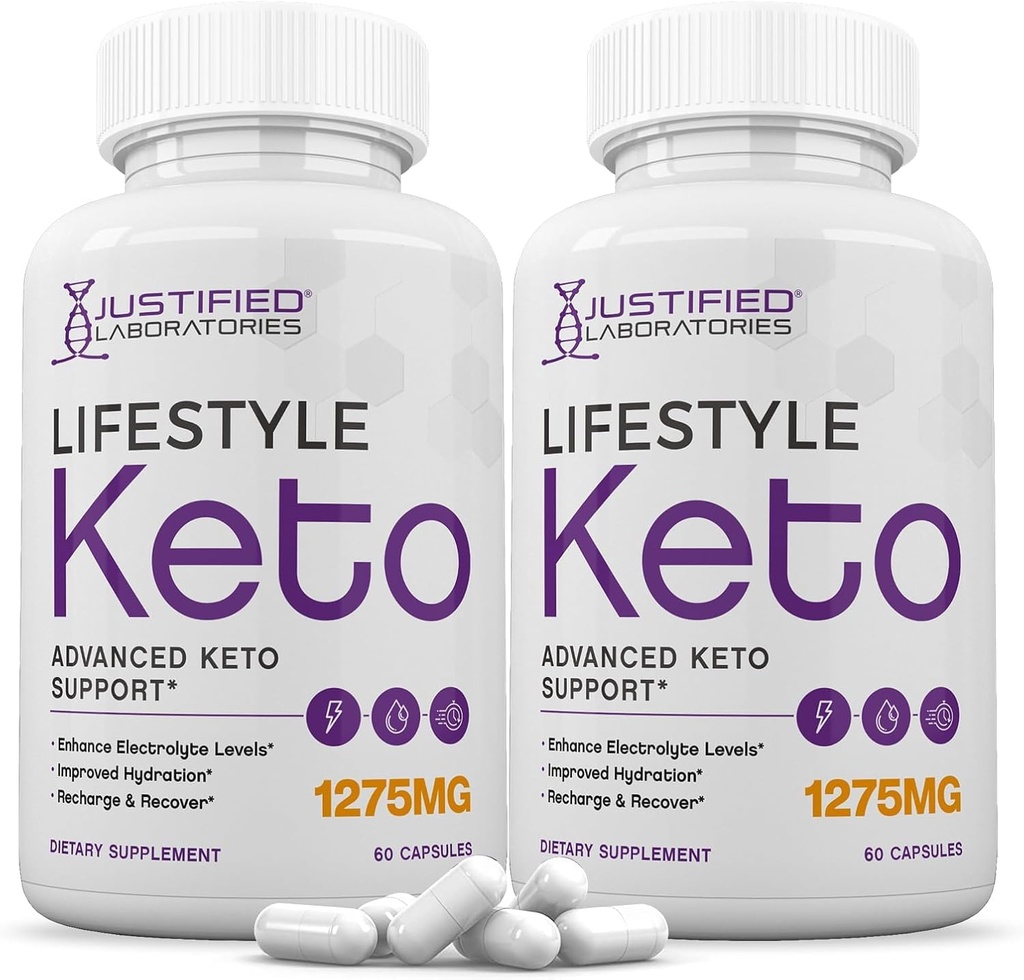 Justified Laboratories (2 Pack Lifestyle Keto Pills 1275MG Νέα & βελτιωμένη Formula Περιέχει μηλίτη μηλίτη μηλίτη έξτρα παρθένο ελαιόλαδο σκόνη πράσινο φύλλο τσαγιού 120 κάψουλες