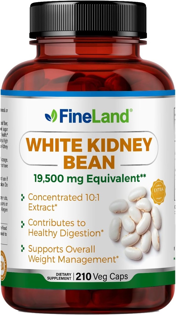FineLand White Kidney Bean Extract 10:1 – 19.500 mg Ισοδύναμο ανά Σερβίρισμα, 210 κάψουλες Vegan – Υποστηρίζει Μεταβολισμός & Digestive Comfort – Μη ΓΤΟ, Κατασκευασμένο στις ΗΠΑ