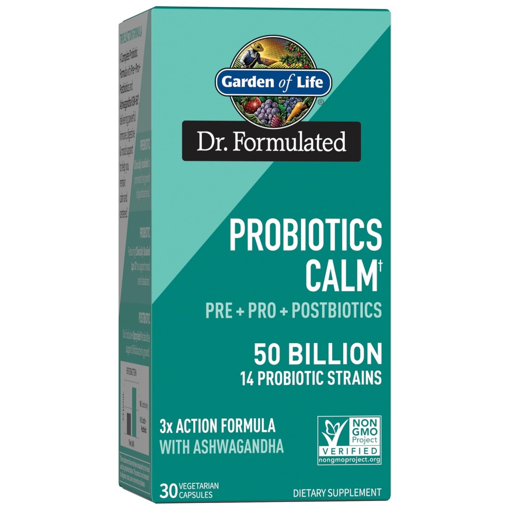 Garden of Life Dr. Formulated Pre, Post & Probiotics Calm 50 Billion CFU Daily 3-in-1 Complete Supplement with Ashwagandha – Mood Support, Digestive & Immune Support, 30 Vegetarian Capsules
