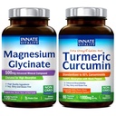 Έμφυτη ζωτικότητα Γλυκινικό μαγνήσιο & Turmeric Bundle, Υψηλή απορρόφηση, κοινή, μυών & νεύρων υγεία, εκχύλισμα μαύρου πιπεριού, Bundle & Save, 120 κάψουλες & 90 κάψουλες