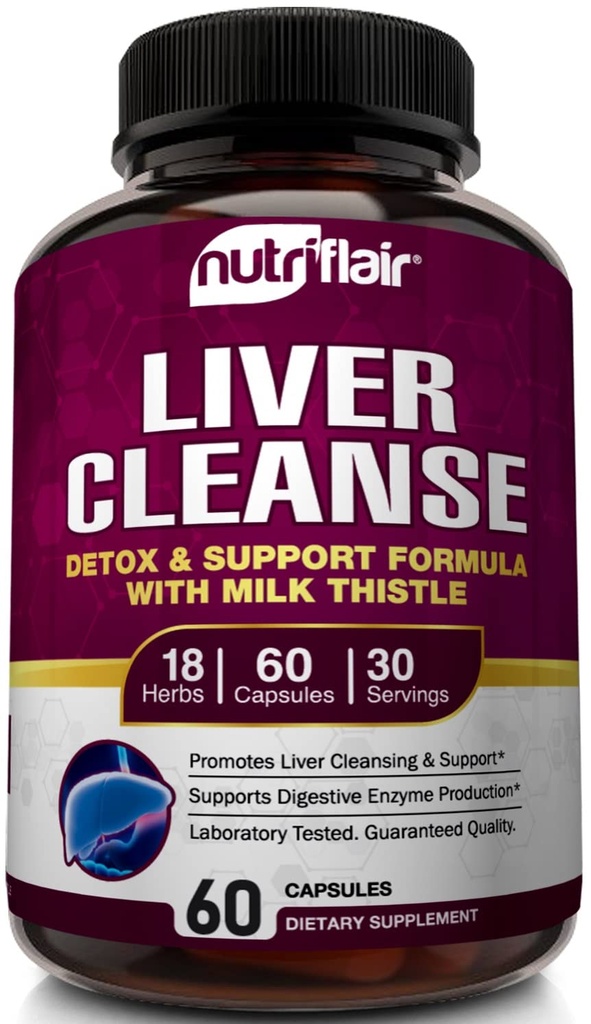 NutriFlair Liver Cleanse Detox & Repair Supplement with Milk Thistle, Turmeric, Dandelion, Artichoke Extract, Berberine HCL, Ginger - Liver Support and Liver Health, Non-GMO Pills, 60 Veggie Capsules