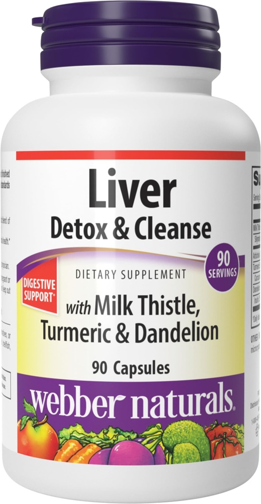 Webber Naturals Liver Detox & Cleanse με Silymarin Milk Thistle, Artichoke, Turmeric και Dandelion Extract, 90 κάψουλες, συμπλήρωμα βοτάνων, Digestive Support, Γαλακτοκομικά & Χωρίς Γλουτένη