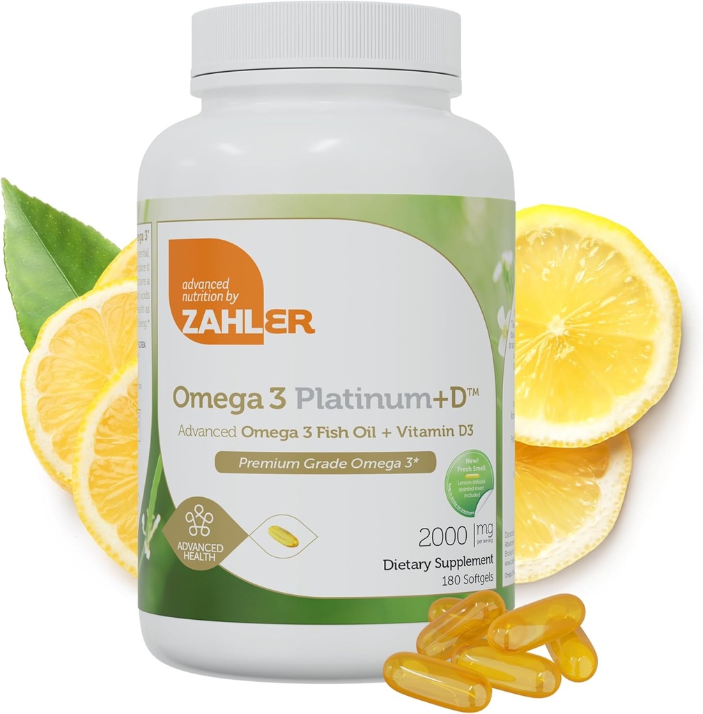 Zahler Omega 3 Platinum +D, All-Natural Pure Fish Oil Supplement, Burpless Softgel χωρίς ψαρική επίγευση, Υψηλότερη σε EPA και DHA, Certified Kosher, 180 Softgels