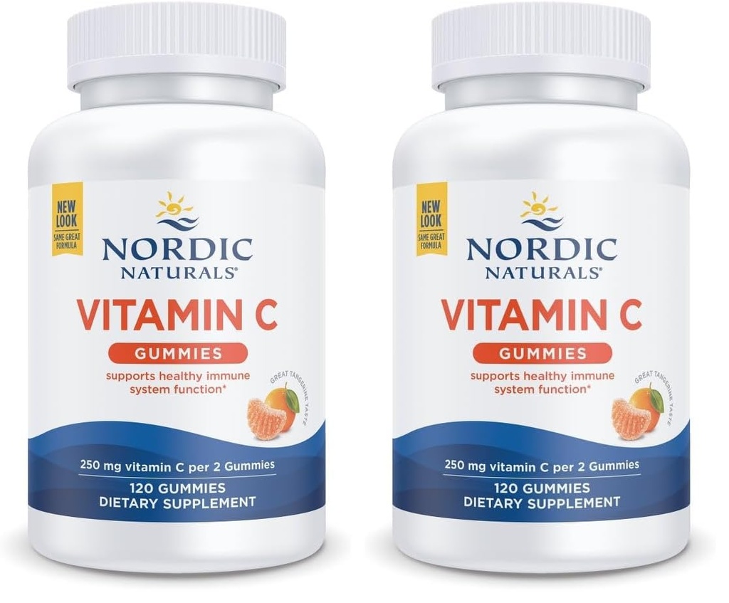 Nordic Naturals Vitamin C Gummies, Tart Tangerine - 120 Gummies - 250 mg Vitamin C - Immune Support, Antioxidant Protection, Child Growth & Development - Non-GMO, Vegan - 60 Servings (Pack of 2)