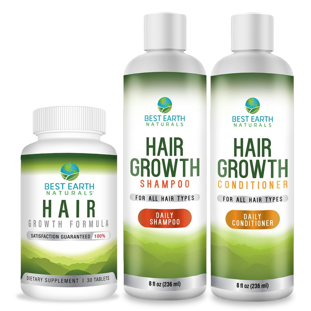 Best Γη Naturals Hair Growth Starter Set with Hair Growth Vitamins, Shampoo and Conditioner