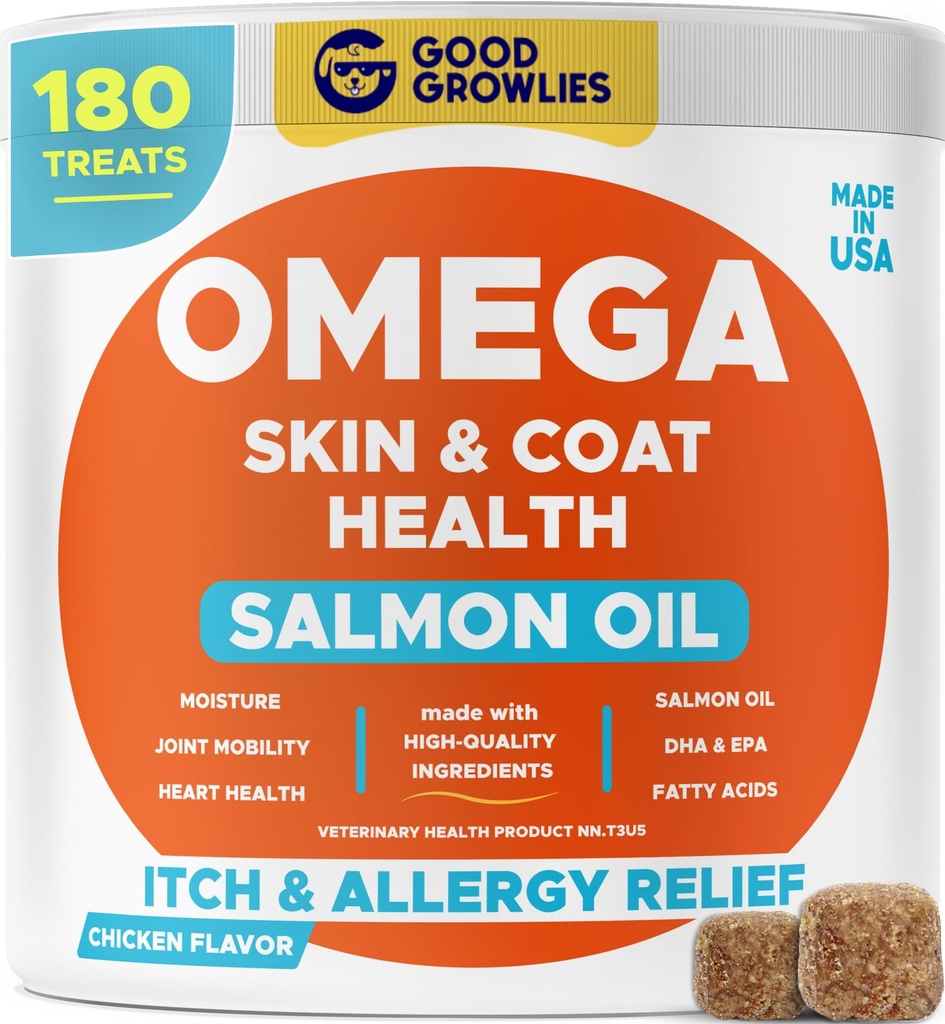 Ωμέγα 3 Fish Oil for Dogs (180 Ct) - Μασά δέρματος & παλτό - ξηρή & φαγούρα ανακούφιση του δέρματος + Αλλεργία Υποστήριξη - γυαλιστερό παλτό - EPA&DHA Λιπαρά οξέα - Φυσικό σολομό Μασούρες προωθεί την καρδιά, τον χίπ & κοινή υποστήριξη