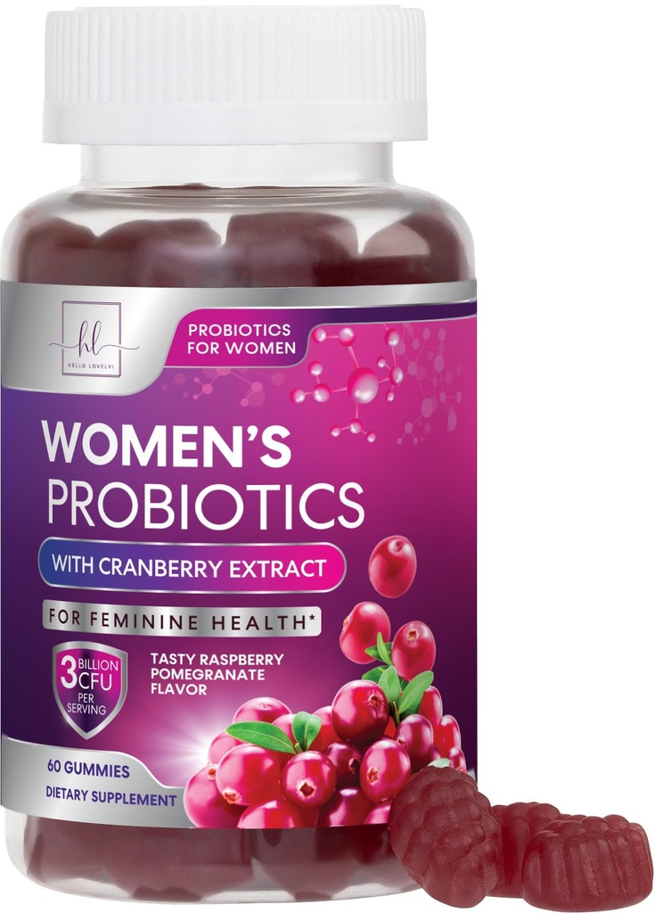 Probiotics for Women Gummies with Cranberry - 6 Premium Strains for PH Balance - Women Probiotics for Digestive Health, Κολπική & Ανοσολογική Υποστήριξη, Γυναικεία Προβιοτική Γυναικεία Gummy - 60 Gummies