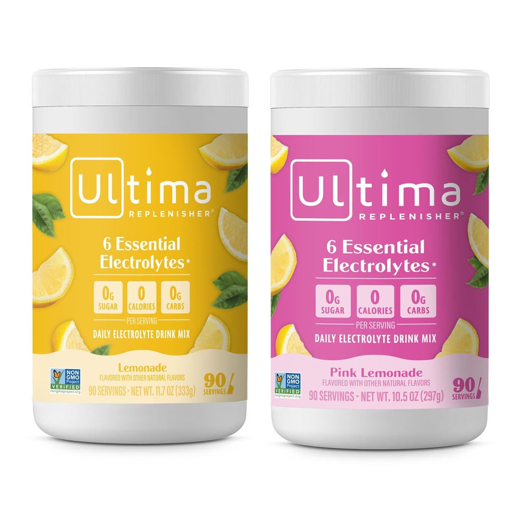 Ultima Replenisher Ηλεκτρολυτικό Ποτό σε σκόνη Mix Bundle – Χωρίς ζάχαρη – Λεμονάδα και Pink Λεμονάδα, 90 Σερβιρίσματα– Ενυδάτωση σε σκόνη - 6 Ηλεκτρόλυτα και Ιχνηλάτηση Ορυκτά – Κετοφιλικά, Μη ΓΤΟ