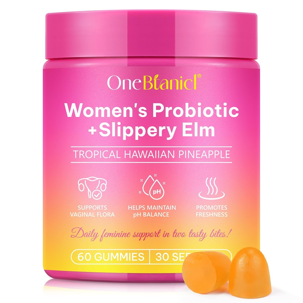 Feminine Probiotics Gummies for Women with Slippery Elm, Vaginal Probiotics for Women Gummies, Feminine Balance pH Gummies for Healthy Odor, Improve Immune,Support Vaginal Health -60 Pineapple Gummies