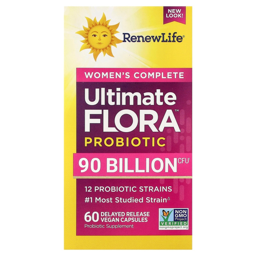 Renew Life Women's Probiotic Capsules, Supports pH Balance for Women, Vaginal, Urinary, Digestive and Immune Health, L. Rhamnosus GG, Dairy, Soy and Gluten-Free, 90 Billion CFU - 60 Ct