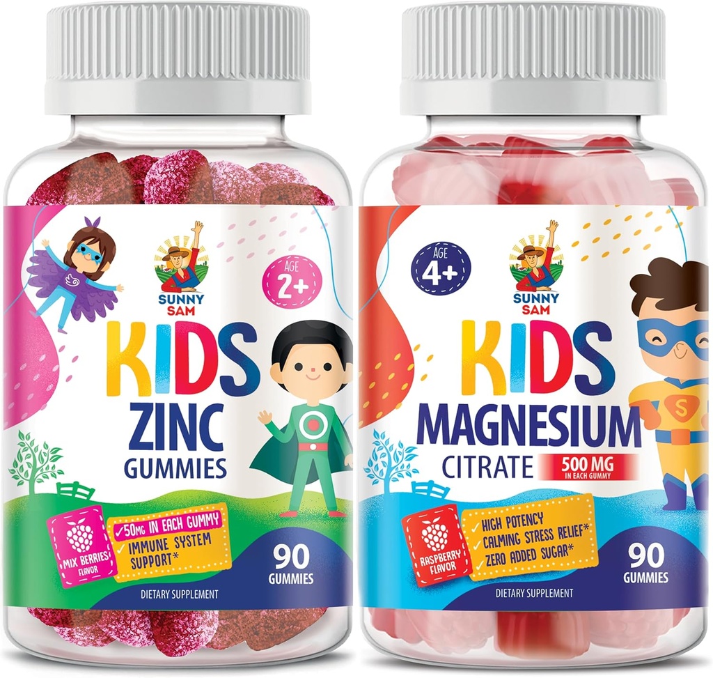 Magnesium Gummies for Kids & Adults - 500mg & Zinc Gummies for Kids & Adults - Zinc Chewable Gummy for Immune Support - Powerful Natural Antioxidant Non-GMO Supplement for Children Men Woman Adults.