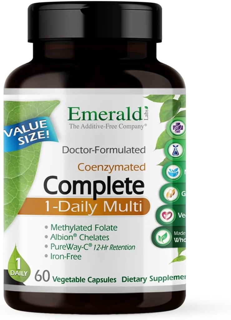 EMERALD LABS Complete 1-Daily Multi - Complete Multivitamin για άνδρες & γυναίκες με βιταμίνη C, μεθυλιωμένο φολικό, ολόκληρων τροφίμων ανάμειξη & Περισσότερα για ανοσοποιητική υποστήριξη, υγεία των οστών & περισσότερα* - 60 κάψουλες λαχανικών