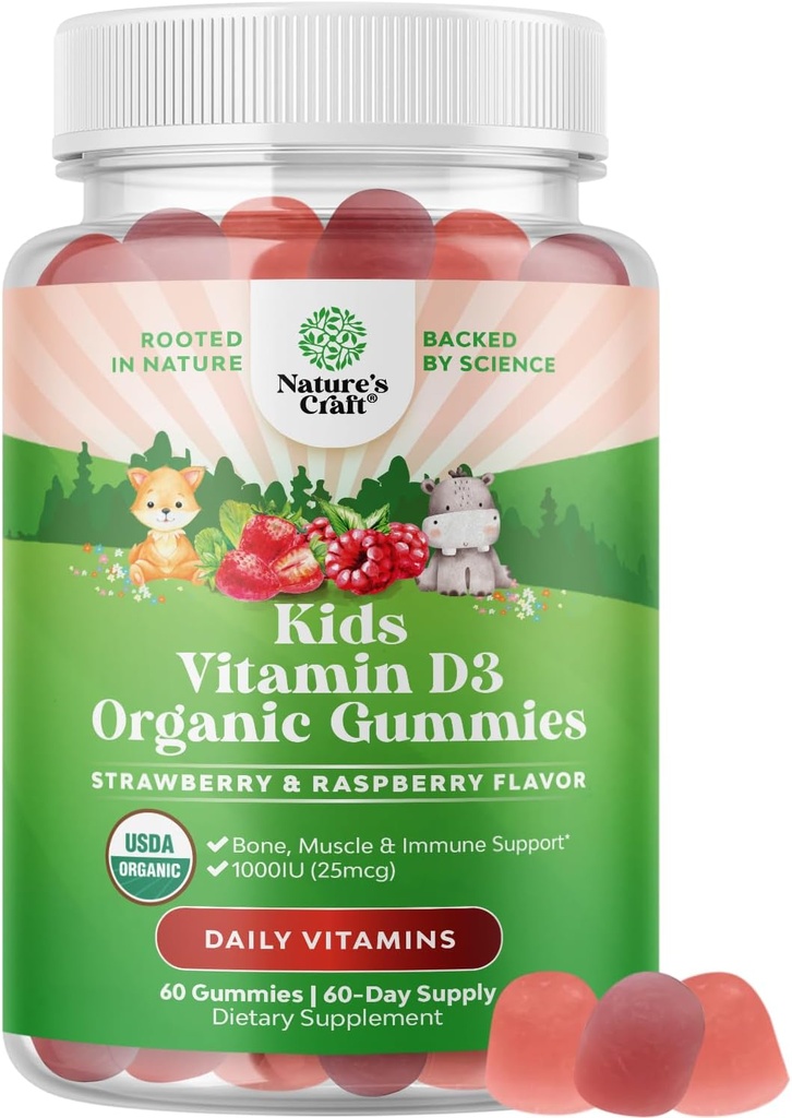 Natures Χειροτεχνεί οργανική βιταμίνη D Gummies για τα παιδιά - Vegan Παιδική Ανοσία Υποστήριξη Gummies με βιταμίνη D για την καθημερινή Δόντια μυών & Οστών Υποστήριξη - Βιολογικό D3 Μη ΓΤΟ & Γλουτένη Δωρεάν 2 Μήνες