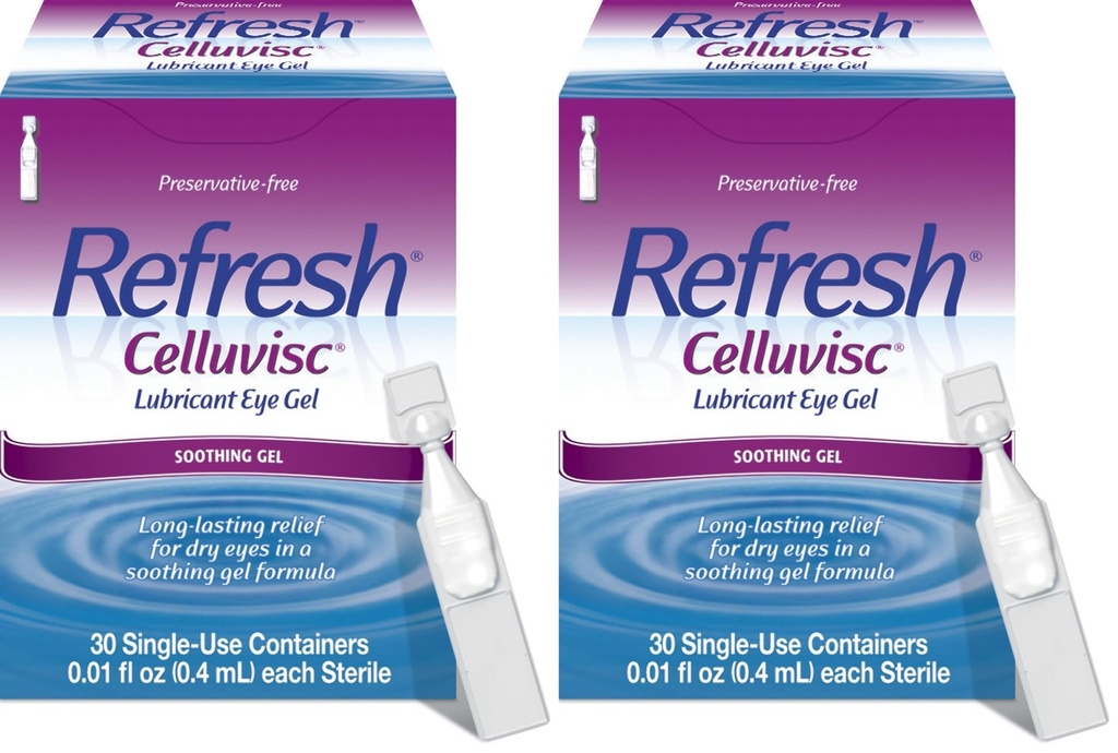Refresh Celluvisc Lubricant Eye Gel for Dry Eyes, Preservative-Free Drops, 0.01 Fl Oz Single-Use Containers, 30 Count (Pack of 2)
