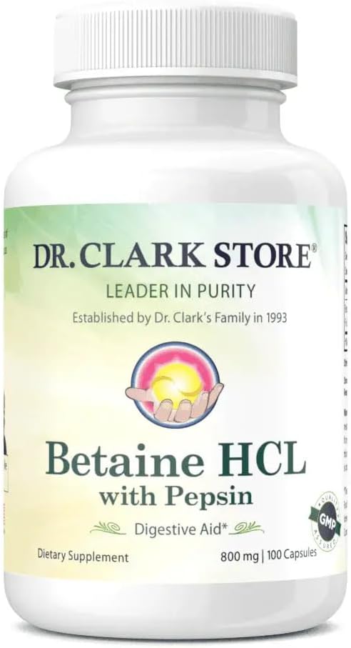 Clark Betaine HCL συμπλήρωμα με Πεψίνη, 800mg, 100 κάψουλες Ζελατίνης