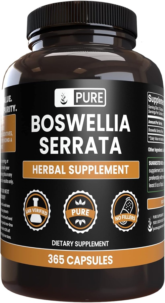Αμιγώς πρωτότυπα συστατικά Boswellia Serrata (365 κάψουλες) Όχι Μαγνήσιο ή Ρύζι Fillers, Πάντα Αγνή, Εργαστήριο Επαληθευμένο