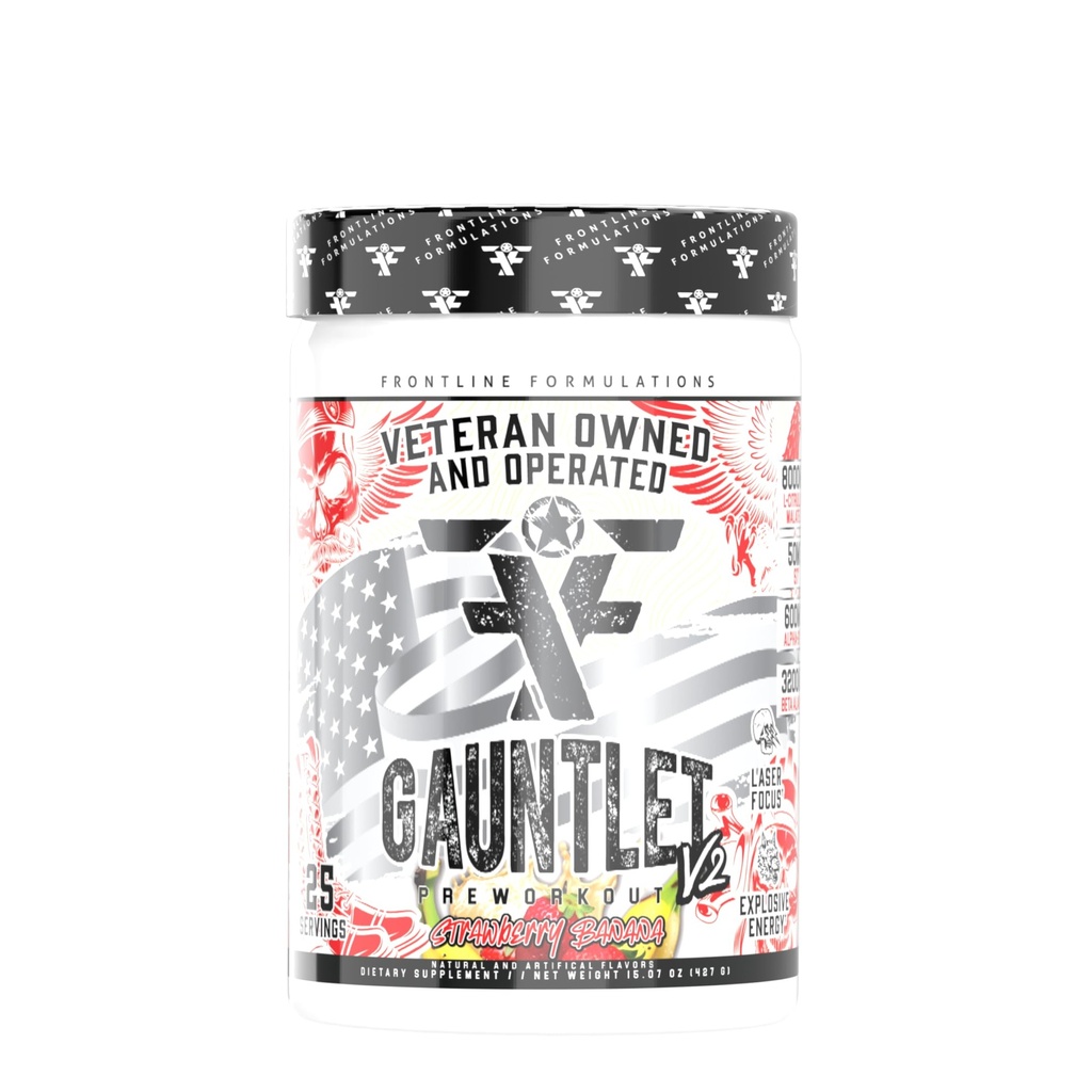 Gauntlet Pre-Workout Powder, Explosive Workouts, Laser Focus, Mid Stim, Amazing Flavor, Veteran Owned and Operated, Packaging May Vary (25 Servings, Strawberry Banana)
