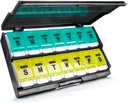 Extra Large Weekly Pill Organizer 2 φορές την ημέρα - Remtise Am/Pm Daily Pill Case Organizer, Push Button 7 Day Pill Box για χάπια / Vitamin / Cod Liver Oil / Συμπληρώματα (κυανό & κίτρινο)