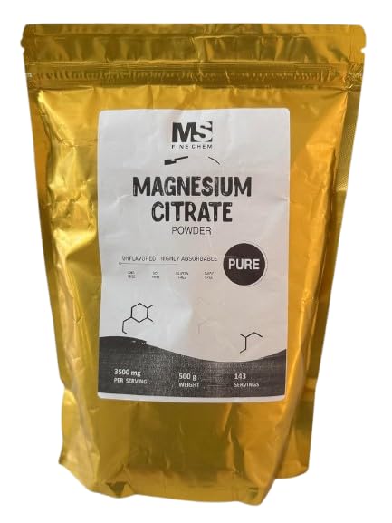 Magnesium Citrate Powder – Magnesium Supplement Providing 400mg Elemental Magnesium, Pure & Gluten Free Formula, High Absorption Support for Muscle, Nerve & Digestive Health, 500g