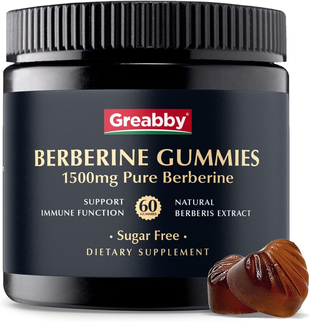 Βερβερίνη 1500mg Gummies Χωρίς ζάχαρη, 97% Καθαρότητα Βιολογική Βερβερίνη, Ανοσολογική Υποστήριξη Υγείας, Συμπληρώματα Βερβερίνης για Ενήλικες, 60 Pectin Gummies
