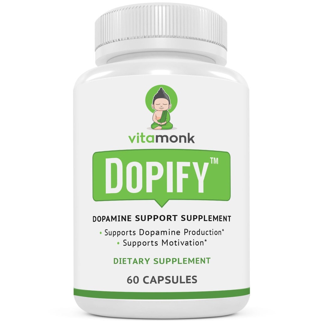 VitaMonk Dopify Dopamine συμπλήρωμα Dopamine Booster με μονοφωσφορική ουριδίνη, Mucuna Pruriens, L-Θεανίνη, Τυροσίνη και πολλά άλλα - Χωρίς τεχνητά πληρωτικά, Just Brain Food - 60 κάψουλες