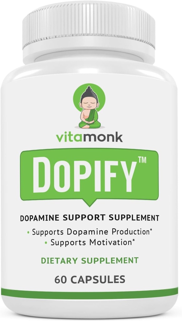 VitaMonk Dopify Dopamine συμπλήρωμα Dopamine Booster με μονοφωσφορική ουριδίνη, Mucuna Pruriens, L-Θεανίνη, Τυροσίνη και πολλά άλλα - Χωρίς τεχνητά πληρωτικά, Just Brain Food - 60 κάψουλες
