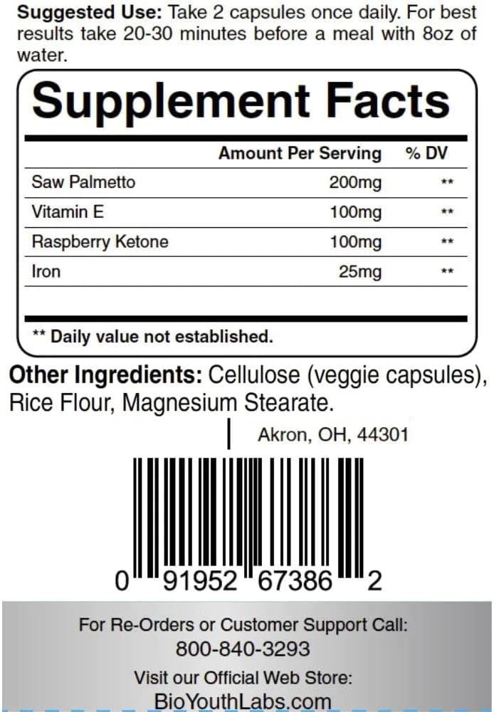 Labs Hair Growth Vitamins Supplement for Thicker Hair Growth, 60 Κάψουλες - Nutritious Blend of Vitamin E, Raspberry Ketone, Iron & Saw Palmetto to minimize Hair Loss for Both Women & Men.