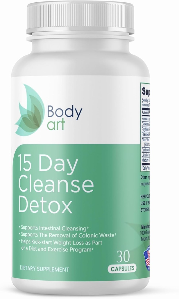 Τέχνη σώματος 15 Ημέρα Cleanse Detox Colon – Φυσικές κάψουλες για την Digestive Υγεία – Απαλή υποστήριξη για άνδρες και γυναίκες – 30 κόμης