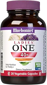 Bluebonnet Nutrition Ladies’ ONE 40+ Whole Food-Bed Multiple, Women Multivitamin for Women 40+, Soy-Free, Non-GMO, Gluten Free, 30 Vegetable Capsules, 30 Servings