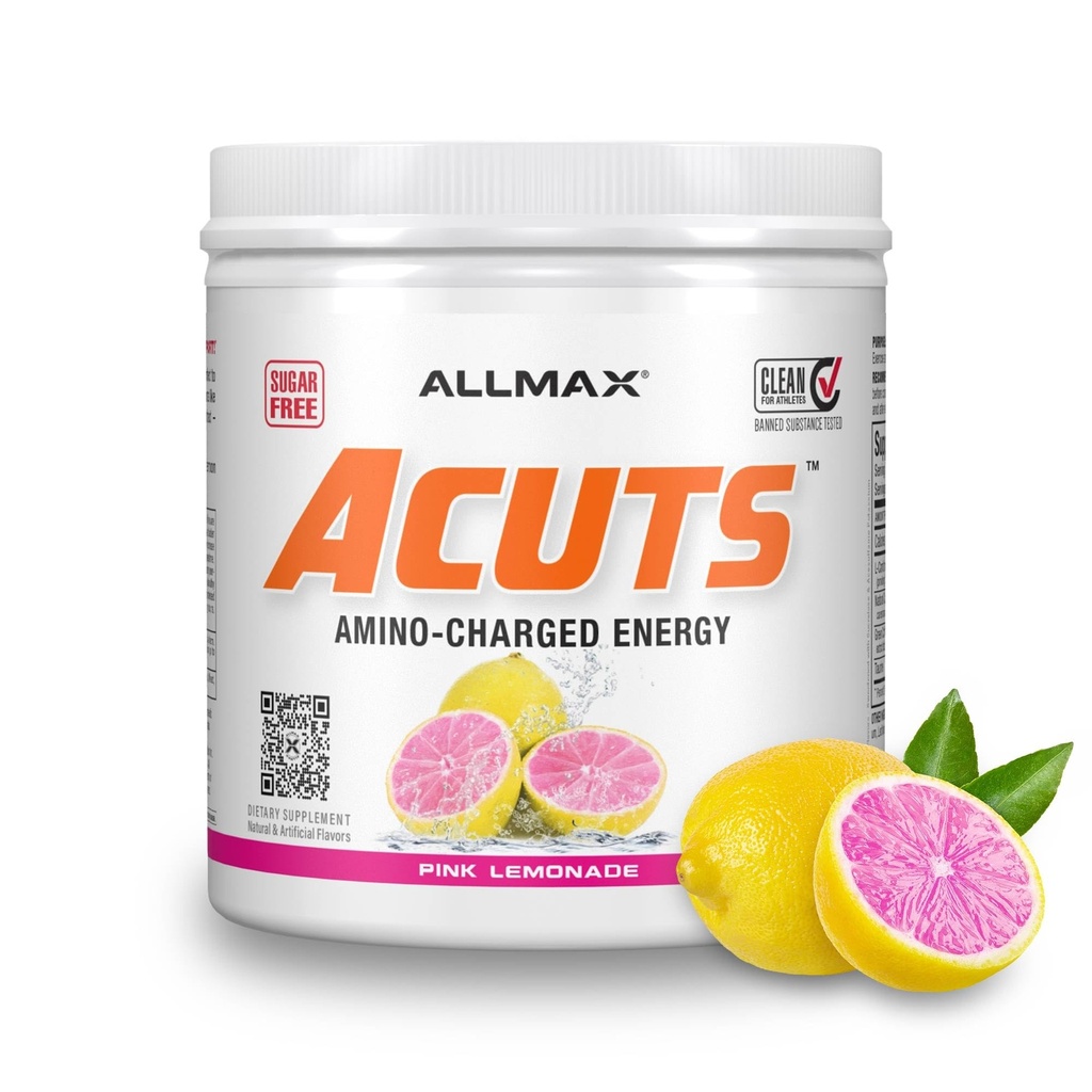 ALLMAX Διατροφικά AMinocuts (ACUTS), Amino-Curged Energy Drink with Taurine, L-Καρνιτίνη, Πράσινο εκχύλισμα Coffee Bean, Pink Λεμονάδα, 30 εξυπηρετούν