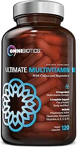 OmniBiotics Ultimate Daily Multivitamin για γυναίκες & άνδρες – 34 Βασικά συστατικά Συμπεριλαμβάνονται η βιταμίνη Α, C, D, E, B6, B12, Βιοτίνη, ψευδάργυρος – 120 κάψουλες Vegan